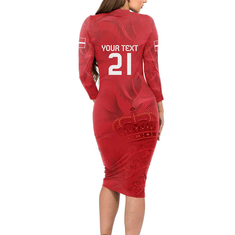 Custom Denmark Football With Coat Of Arm Long Sleeve Bodycon Dress
