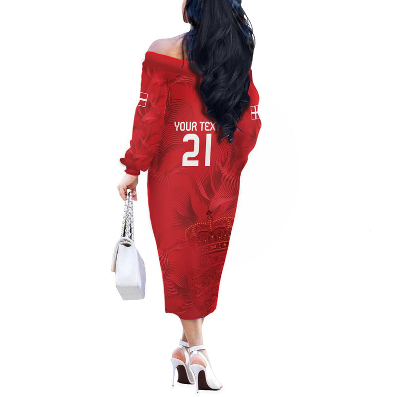 Custom Denmark Football With Coat Of Arm Off The Shoulder Long Sleeve Dress
