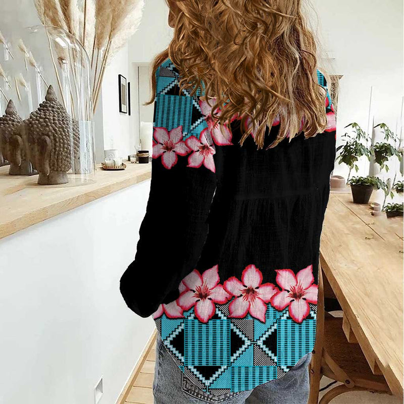 African Adenium Multiflorum Flowers with Kente Style Women Casual Shirt