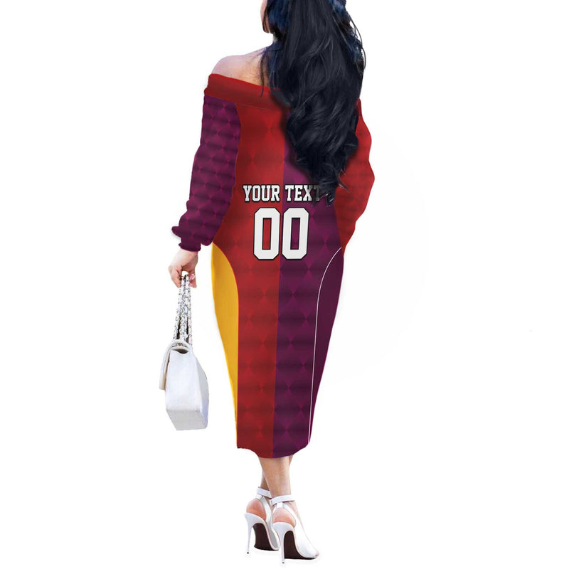 Custom British Lions Australia Queensland Sporty Style Off The Shoulder Long Sleeve Dress