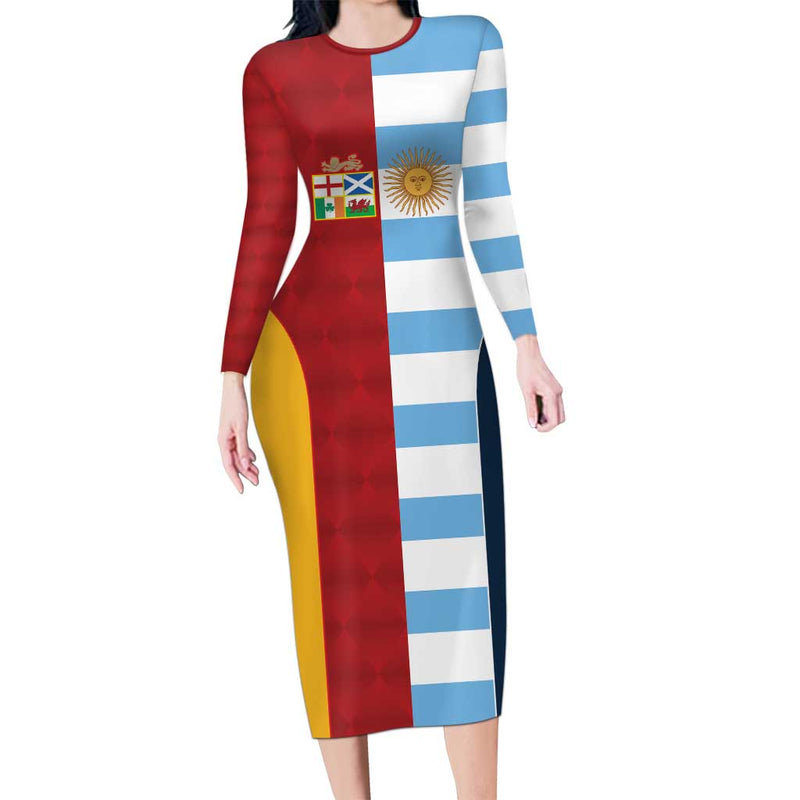 Custom British Lions-argentina Sporty Style Long Sleeve Bodycon Dress