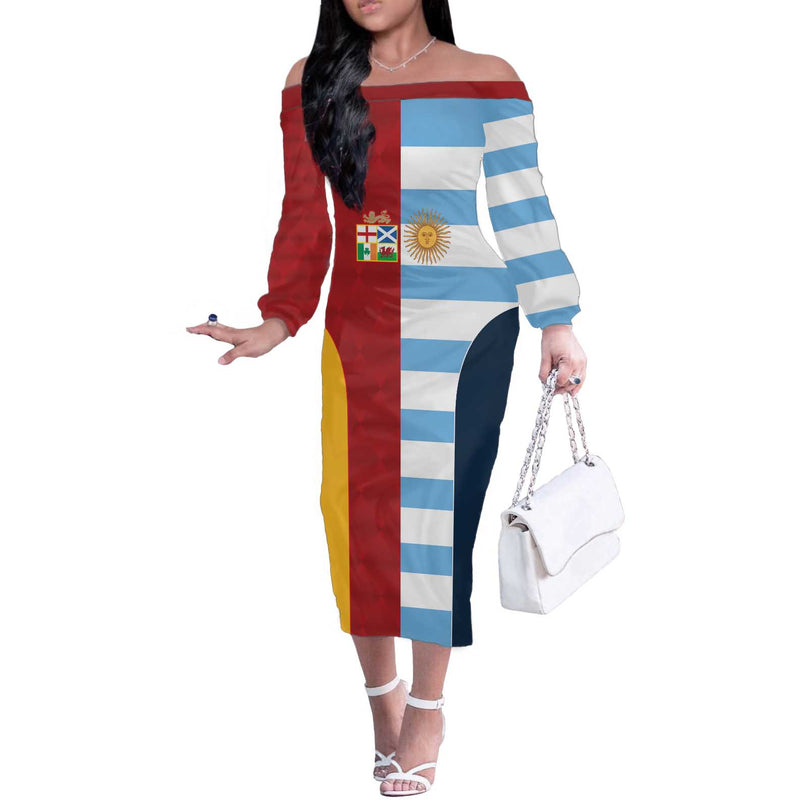 Custom British Lions-argentina Sporty Style Off The Shoulder Long Sleeve Dress