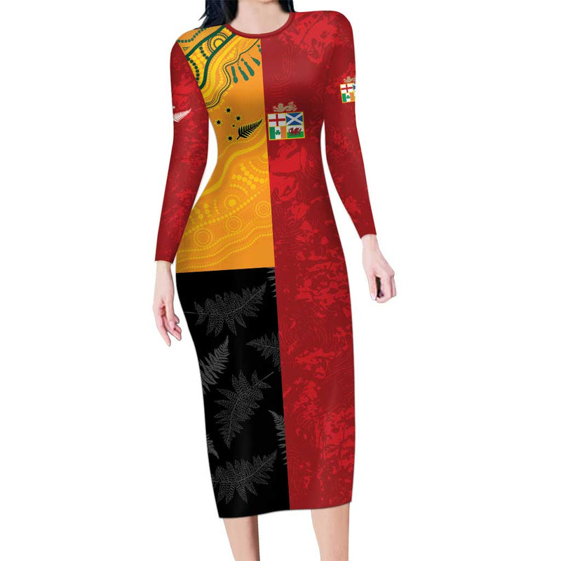 Custom British Lions-aunz Australia-new Zealand Indigenous Motif Long Sleeve Bodycon Dress