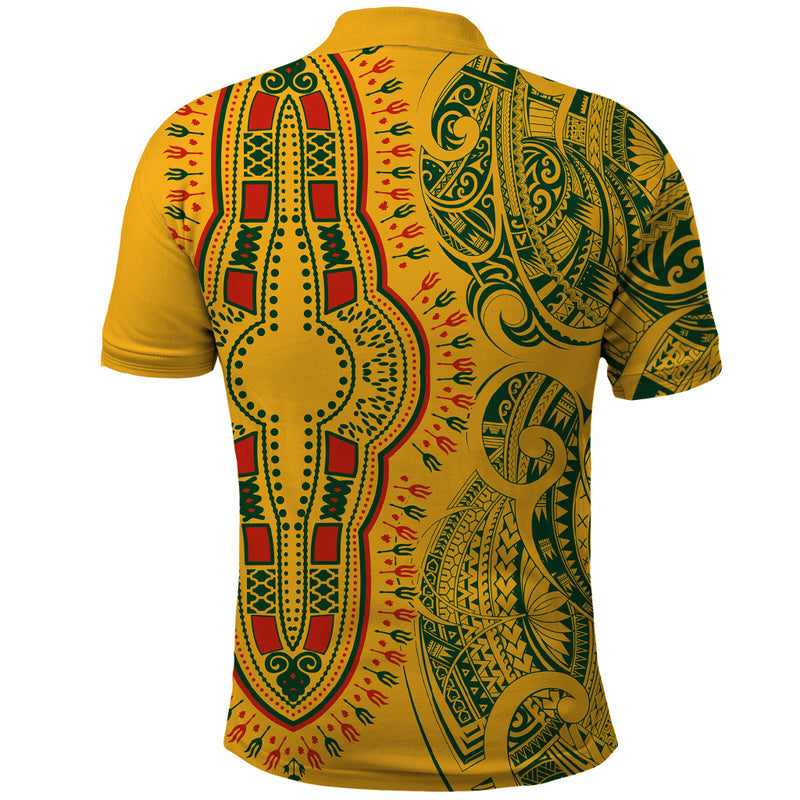 Africa Dashiki African Tribal Art Mixed Polynesian Tattoo Gold Color Unique Polo Shirt