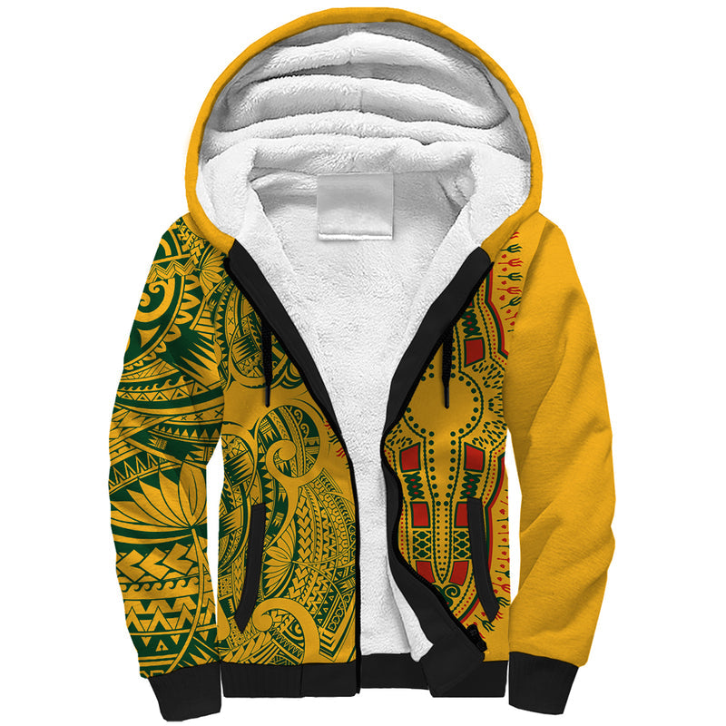 Africa Dashiki African Tribal Art Mixed Polynesian Tattoo Gold Color Unique Sherpa Hoodie