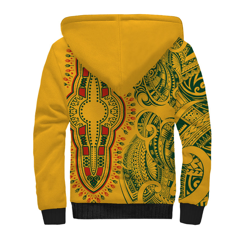 Africa Dashiki African Tribal Art Mixed Polynesian Tattoo Gold Color Unique Sherpa Hoodie