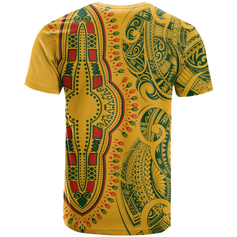 Africa Dashiki African Tribal Art Mixed Polynesian Tattoo Gold Color Unique T Shirt