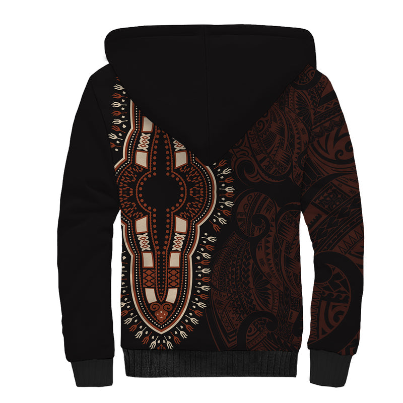 Africa Dashiki African Tribal Art Mixed Polynesian Tattoo Red Color Unique Sherpa Hoodie