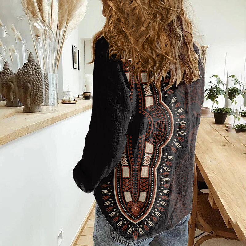 Africa Dashiki African Tribal Art Mixed Polynesian Tattoo Red Color Unique Women Casual Shirt