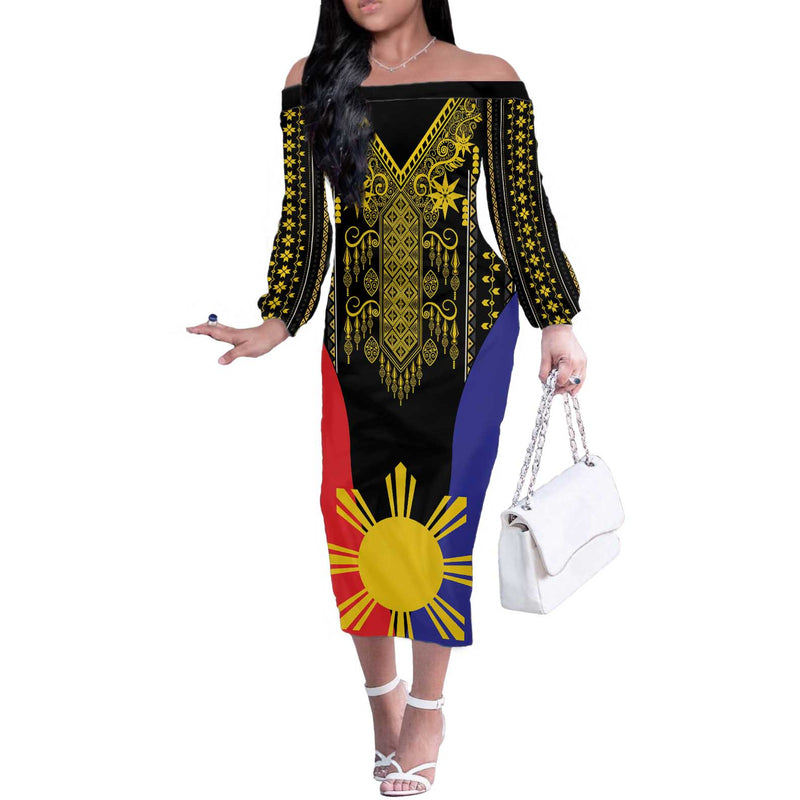 Afro Pinoy Blackapino Half Black Filipino Off The Shoulder Long Sleeve Dress