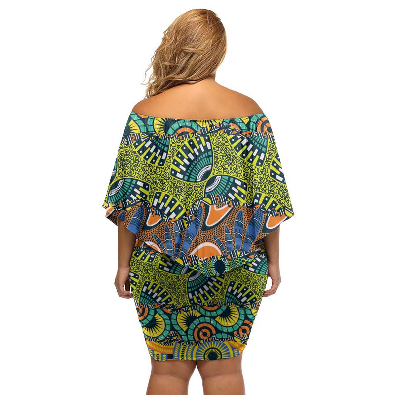 Africa Tribal Mixed Pattern Off Shoulder Short Dress