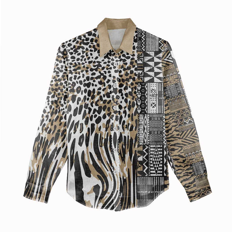 Africa Tribal Pattern Mixed Leopard Skin Women Casual Shirt