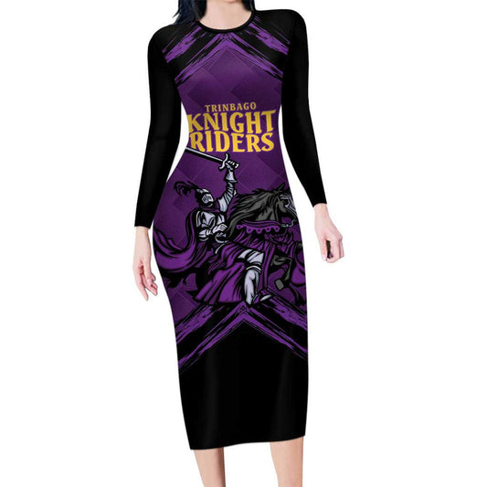 Custom Caribbean Cricket Trinidad And Tobago Cricket Tkr Champions 2025 Purple Edition Long Sleeve Bodycon Dress
