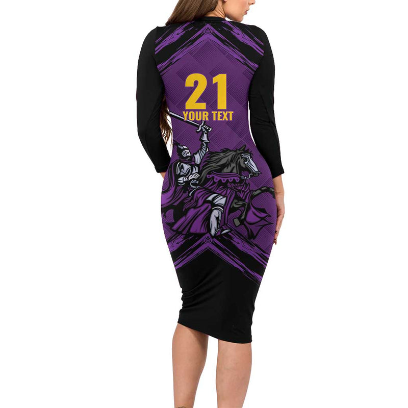 Custom Caribbean Cricket Trinidad And Tobago Cricket Tkr Champions 2025 Purple Edition Long Sleeve Bodycon Dress