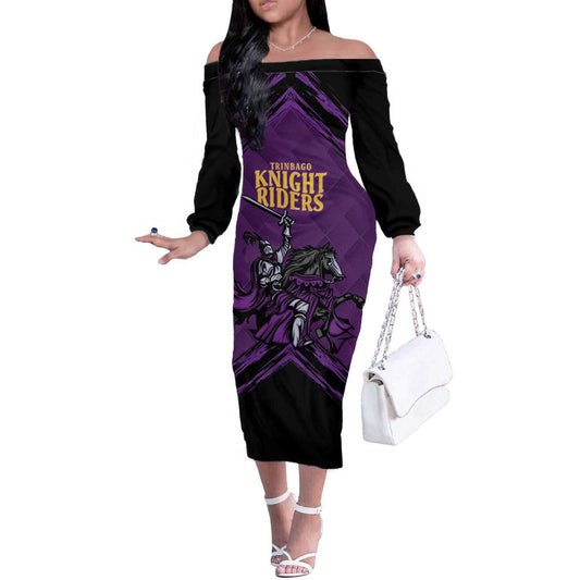 Custom Caribbean Cricket Trinidad And Tobago Cricket Tkr Champions 2025 Purple Edition Off The Shoulder Long Sleeve Dress