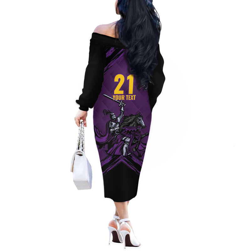 Custom Caribbean Cricket Trinidad And Tobago Cricket Tkr Champions 2025 Purple Edition Off The Shoulder Long Sleeve Dress