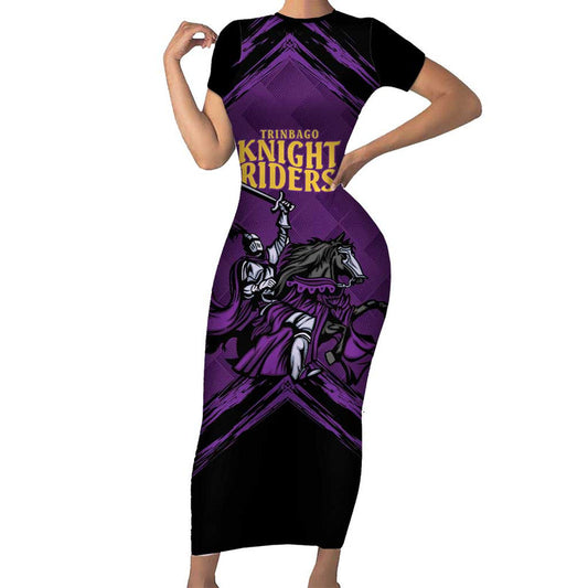 Custom Caribbean Cricket Trinidad And Tobago Cricket Tkr Champions 2025 Purple Edition Short Sleeve Bodycon Dress