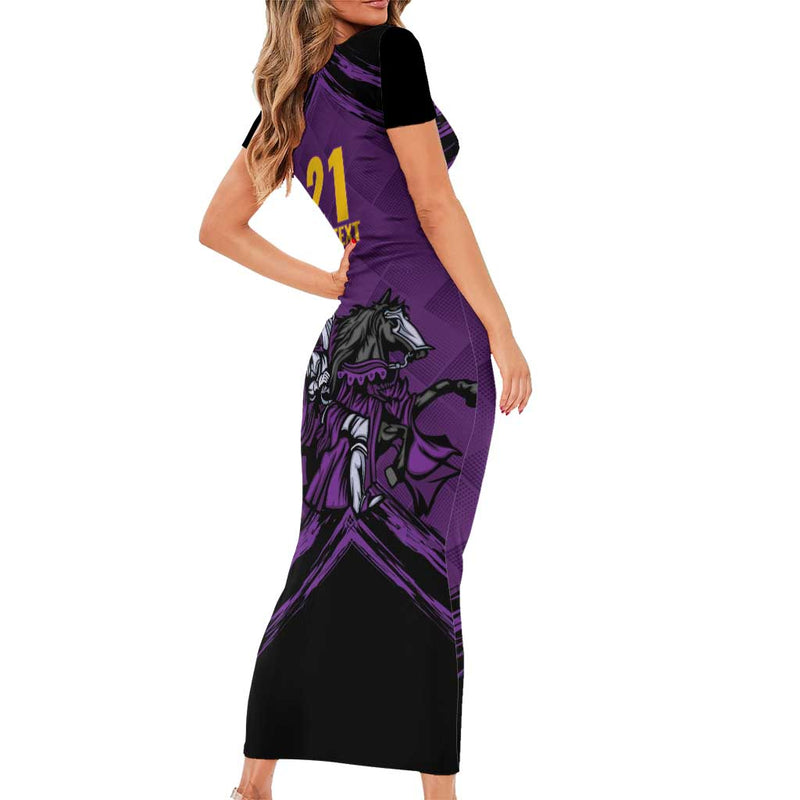 Custom Caribbean Cricket Trinidad And Tobago Cricket Tkr Champions 2025 Purple Edition Short Sleeve Bodycon Dress
