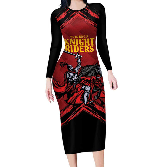 Custom Caribbean Cricket Trinidad And Tobago Cricket Tkr Champions 2025 Red Edition Long Sleeve Bodycon Dress