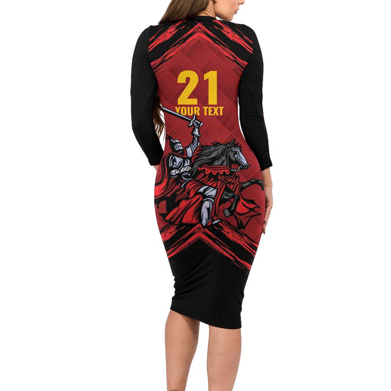 Custom Caribbean Cricket Trinidad And Tobago Cricket Tkr Champions 2025 Red Edition Long Sleeve Bodycon Dress
