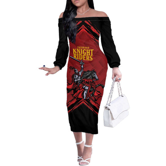 Custom Caribbean Cricket Trinidad And Tobago Cricket Tkr Champions 2025 Red Edition Off The Shoulder Long Sleeve Dress