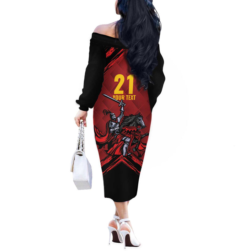 Custom Caribbean Cricket Trinidad And Tobago Cricket Tkr Champions 2025 Red Edition Off The Shoulder Long Sleeve Dress