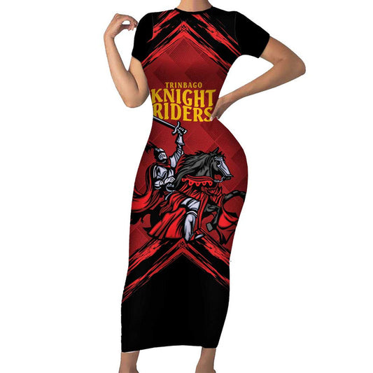 Custom Caribbean Cricket Trinidad And Tobago Cricket Tkr Champions 2025 Red Edition Short Sleeve Bodycon Dress