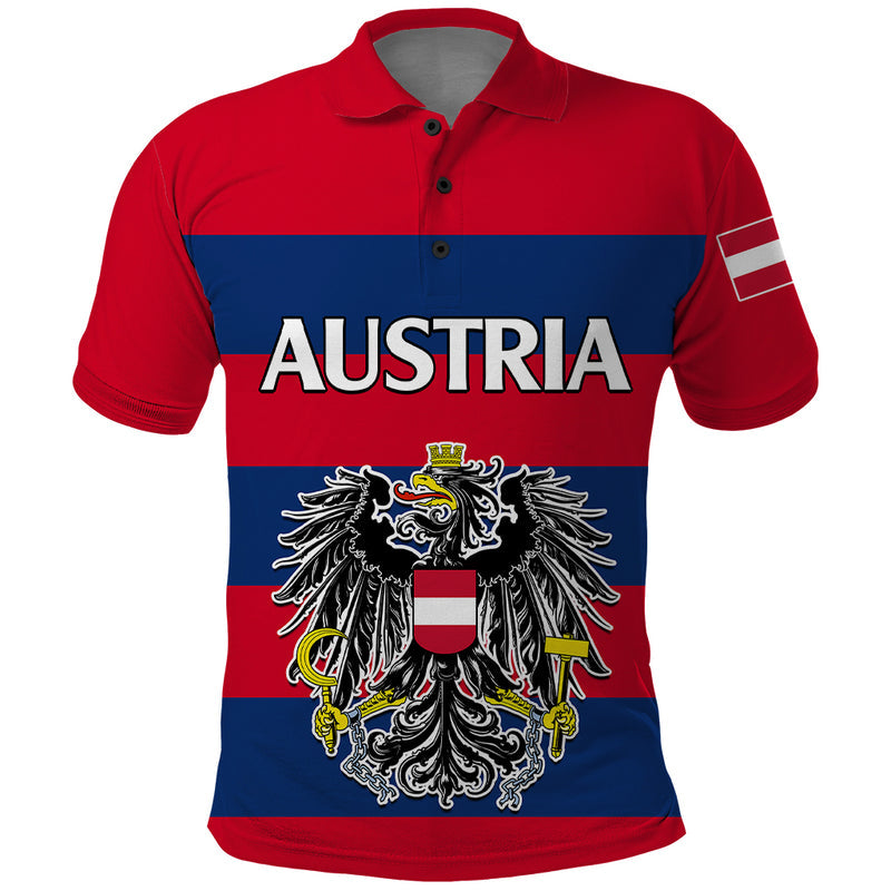 (Custom Text And Number) Austria Austrian Coat Of Arms Minimalist Red Style Polo Shirt