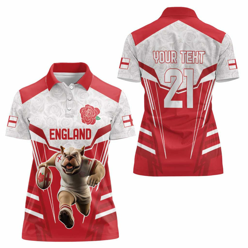 England Rugby Custom English Bull Dog Mascot Sporty Women Polo Shirt