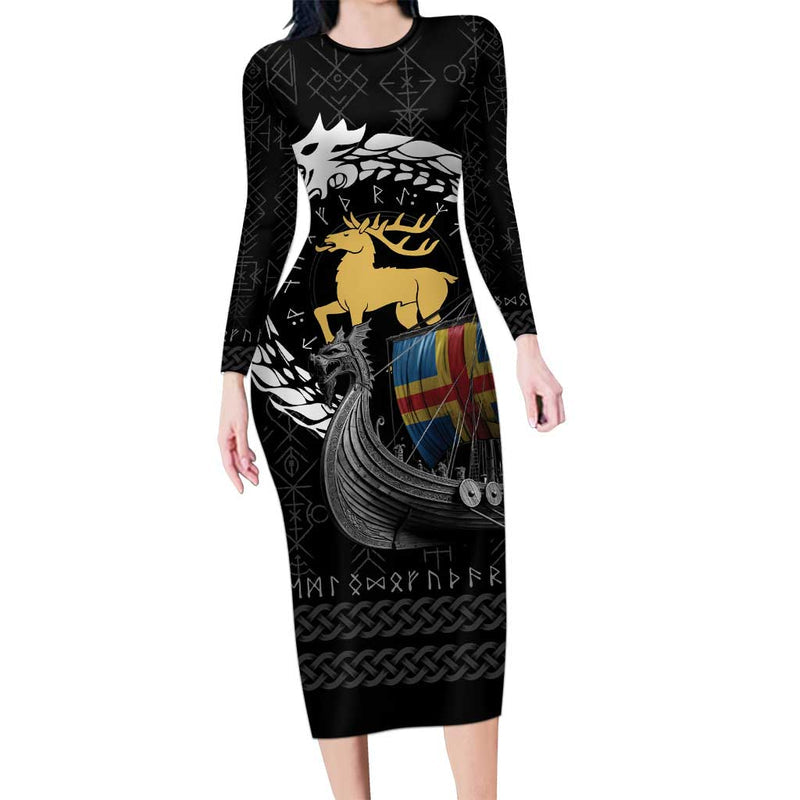 Aland Viking Drakkar Viking Blood Long Sleeve Bodycon Dress