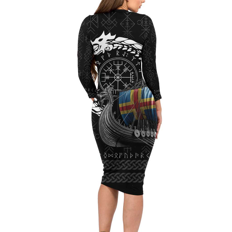 Aland Viking Drakkar Viking Blood Long Sleeve Bodycon Dress