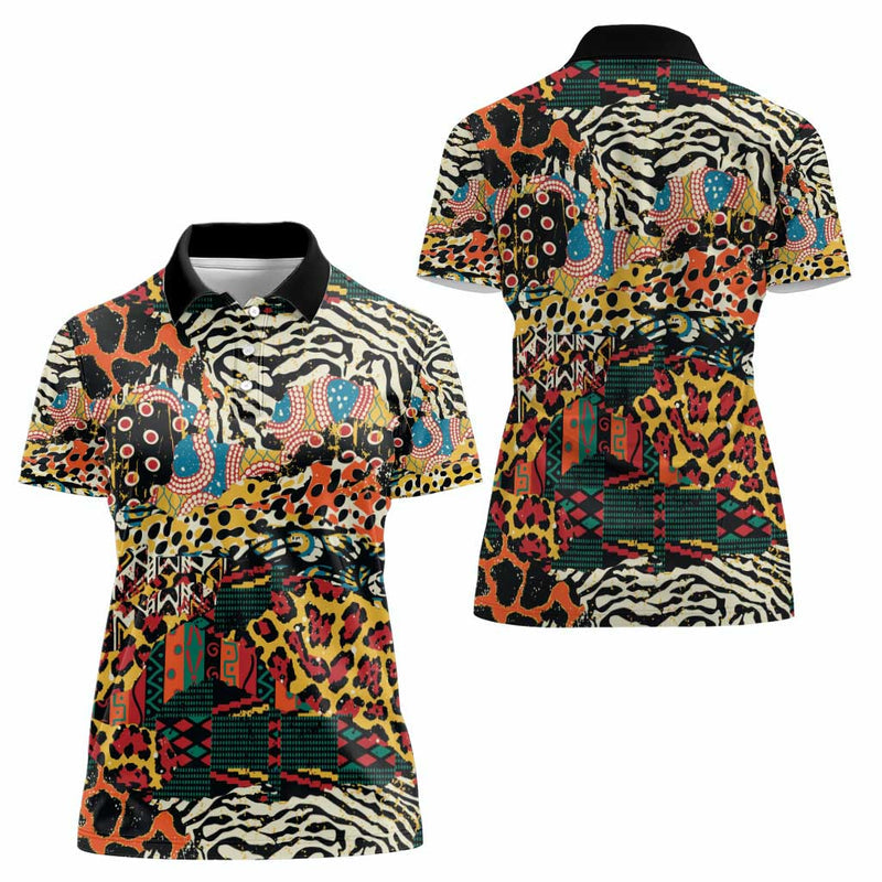 African Mixed Wild Animal Skins Women Polo Shirt