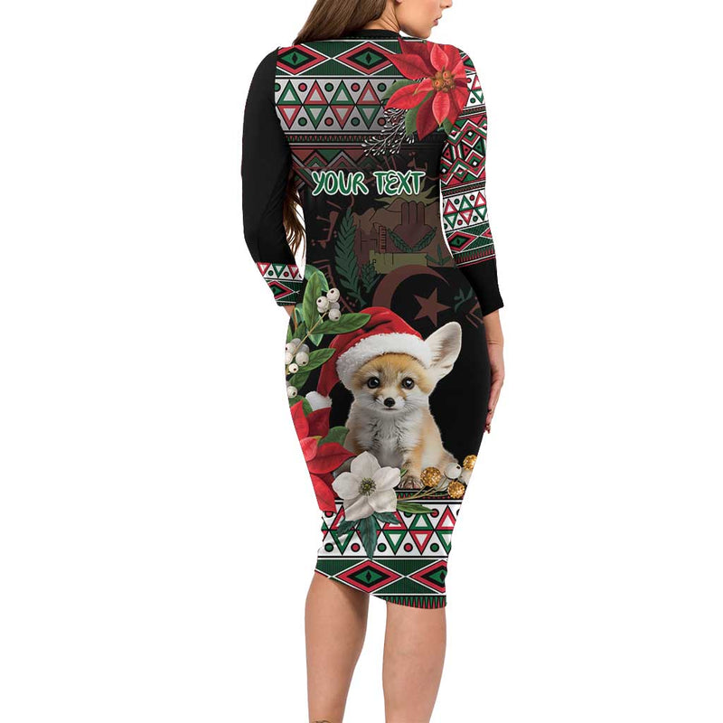 Algeria Christmas Fennec Fox Santa And Traditional Pattern Long Sleeve Bodycon Dress