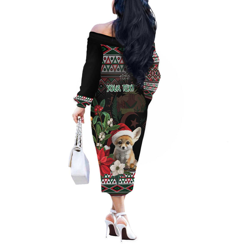Algeria Christmas Fennec Fox Santa And Traditional Pattern Off The Shoulder Long Sleeve Dress