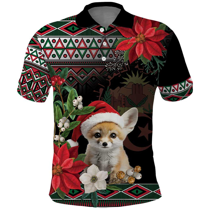 Algeria Christmas Personalized Fennec Fox Santa and Traditional Pattern Polo Shirt
