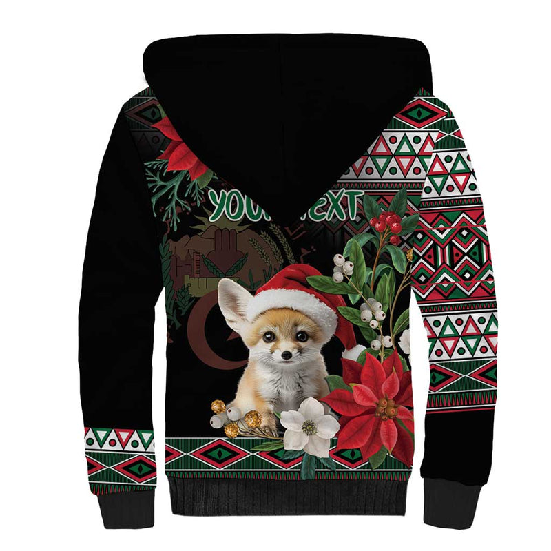 Algeria Christmas Fennec Fox Santa and Traditional Pattern Sherpa Hoodie