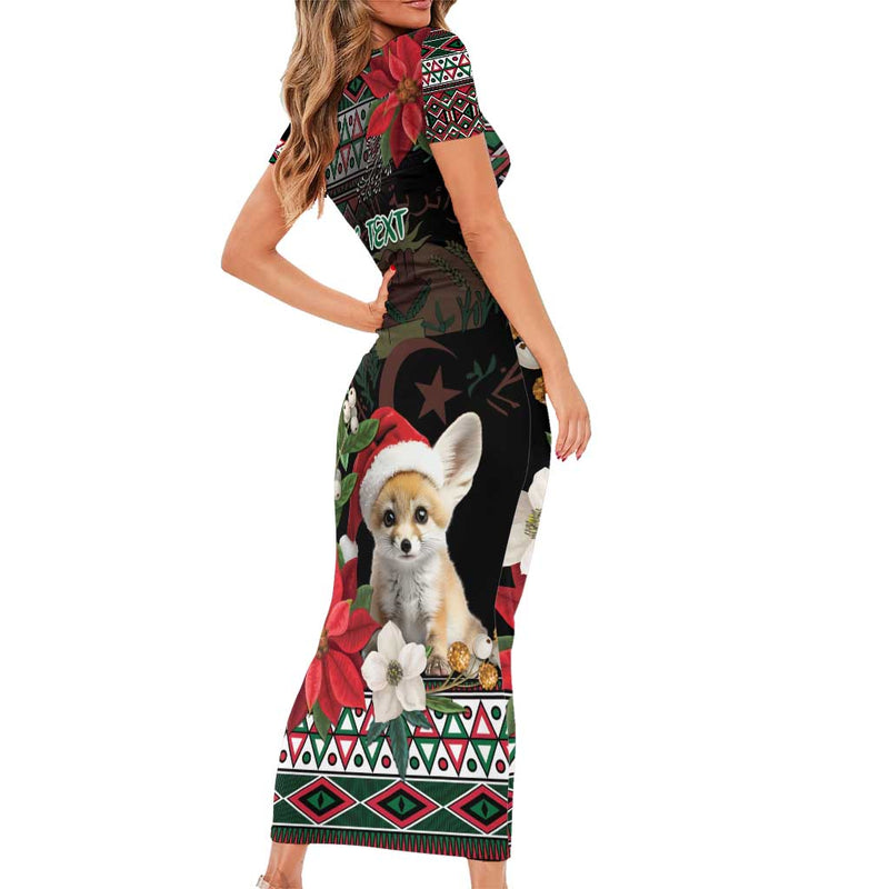Algeria Christmas Fennec Fox Santa And Traditional Pattern Short Sleeve Bodycon Dress