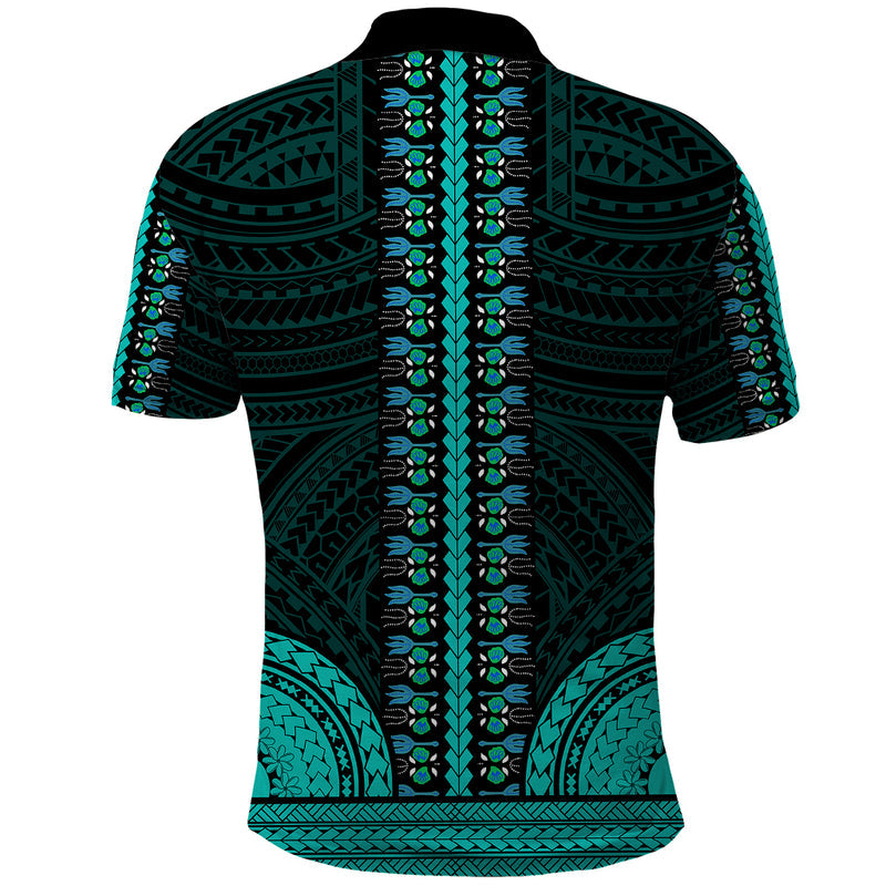 African Dashiki With Polynesian Pattern - Teal Polo Shirt
