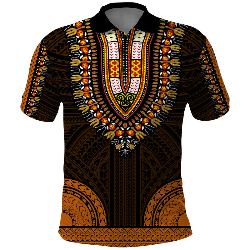 African Dashiki With Polynesian Pattern - Gold Polo Shirt