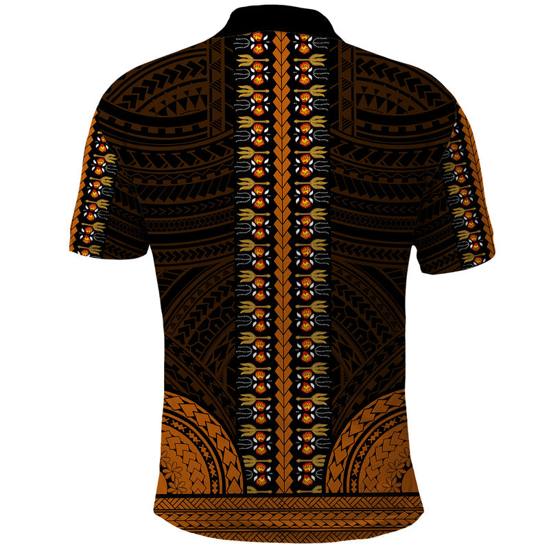 African Dashiki With Polynesian Pattern - Gold Polo Shirt