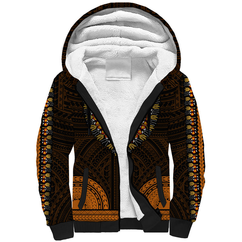 African Dashiki With Polynesian Pattern - Gold Sherpa Hoodie