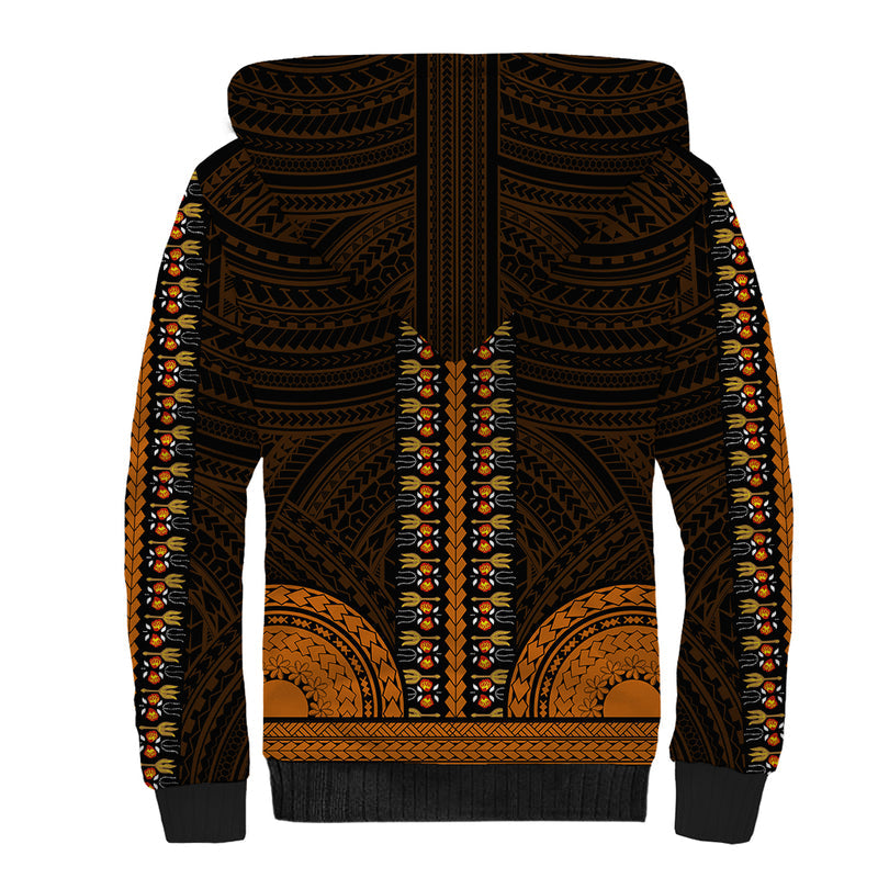 African Dashiki With Polynesian Pattern - Gold Sherpa Hoodie