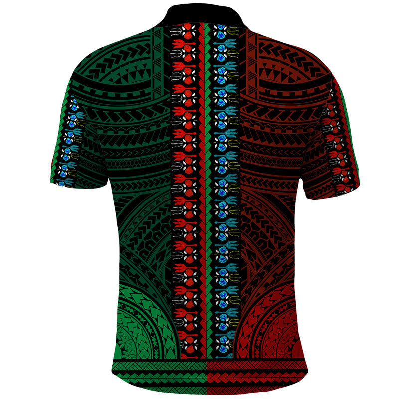 African Dashiki With Polynesian Pattern - Half Green and Red Polo Shirt