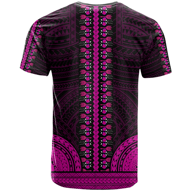 African Dashiki With Polynesian Pattern - Pink T Shirt