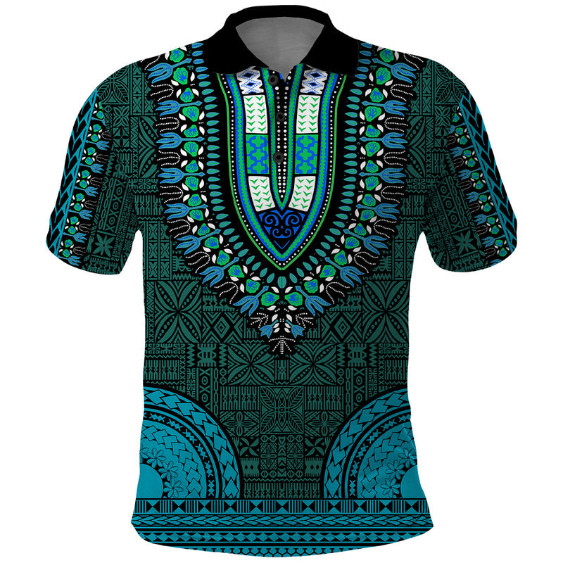 African Dashiki With Tapa Pattern - Teal Polo Shirt