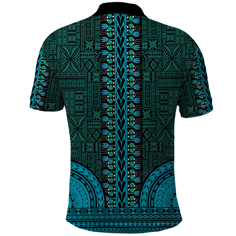 African Dashiki With Tapa Pattern - Teal Polo Shirt