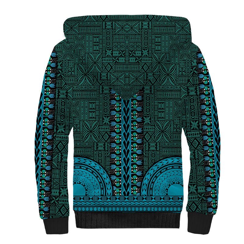 African Dashiki With Tapa Pattern - Teal Sherpa Hoodie