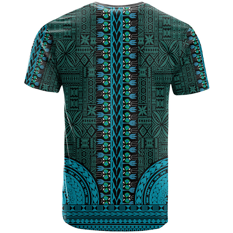 African Dashiki With Tapa Pattern - Teal T Shirt