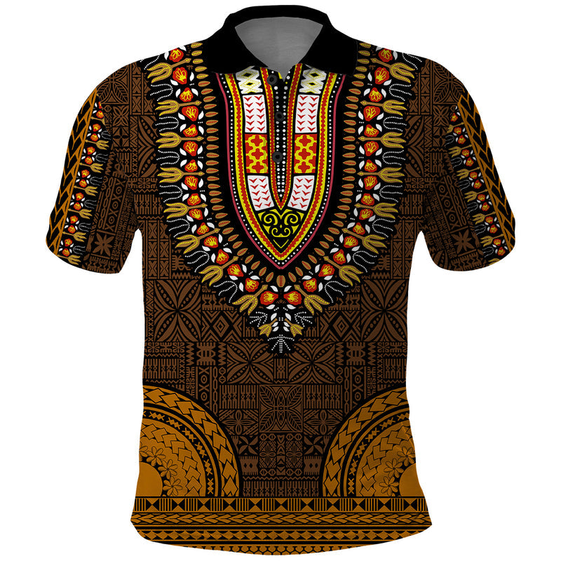 African Dashiki With Tapa Pattern - Gold Polo Shirt