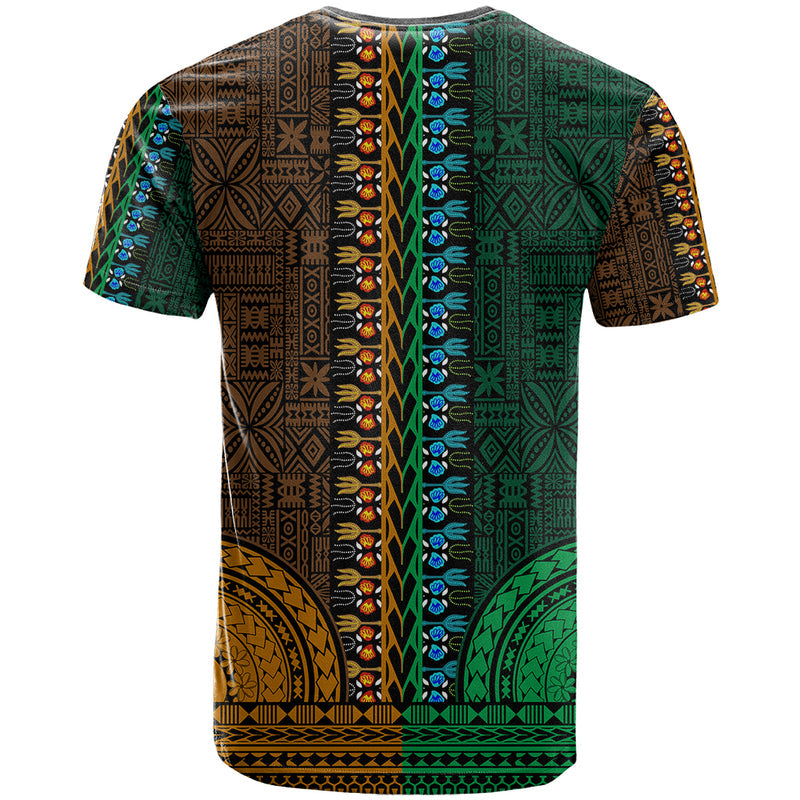 African Dashiki With Tapa Pattern - Half Green and Gold T Shirt